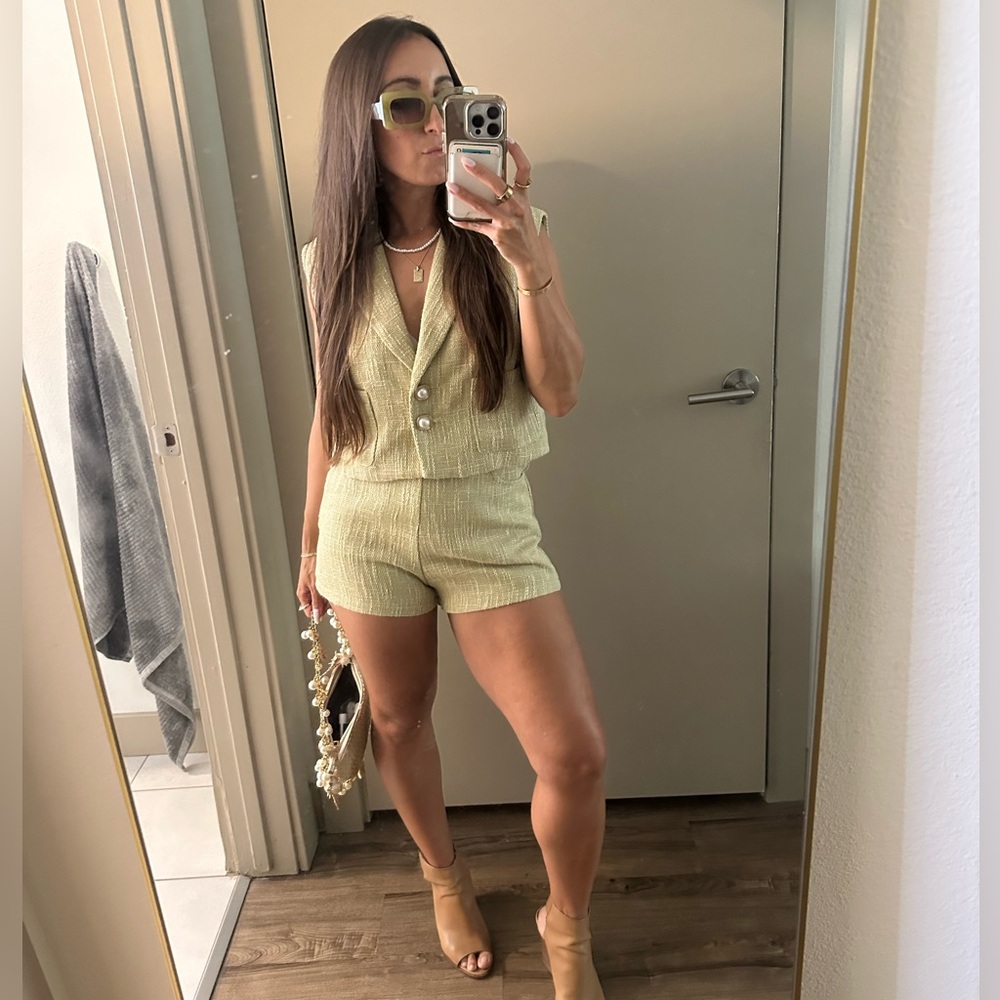 Lulus Elegant Green & Cream Sleeveless two piece set